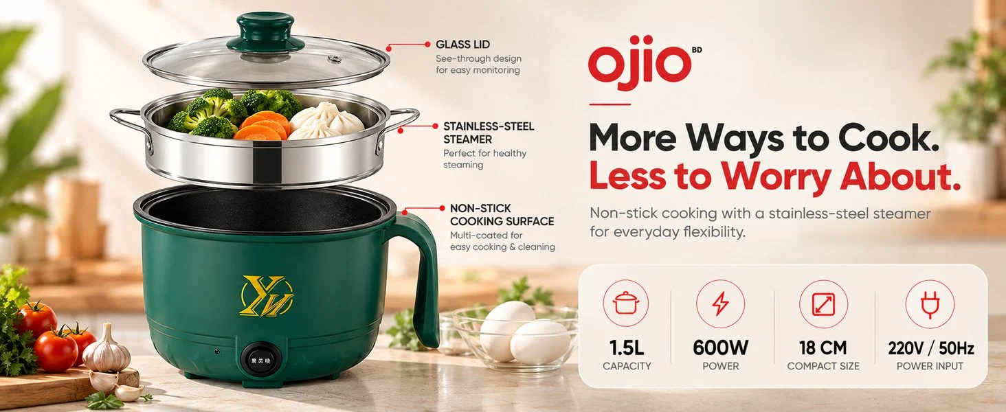 YN Electric Multi Cooker - glass lid, steamer and non-stick pot